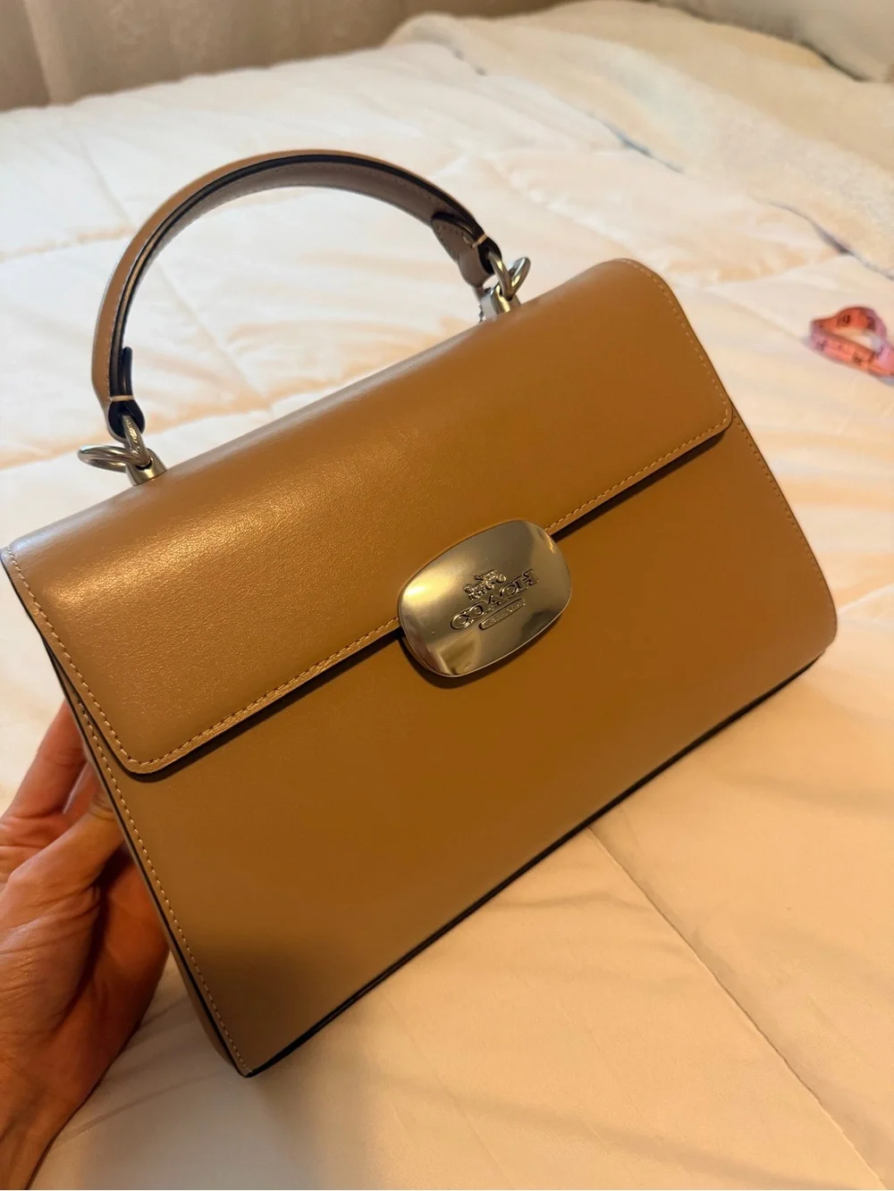 Coach Beige/Tan Leather Top-Handle Satchel with Removable Strap